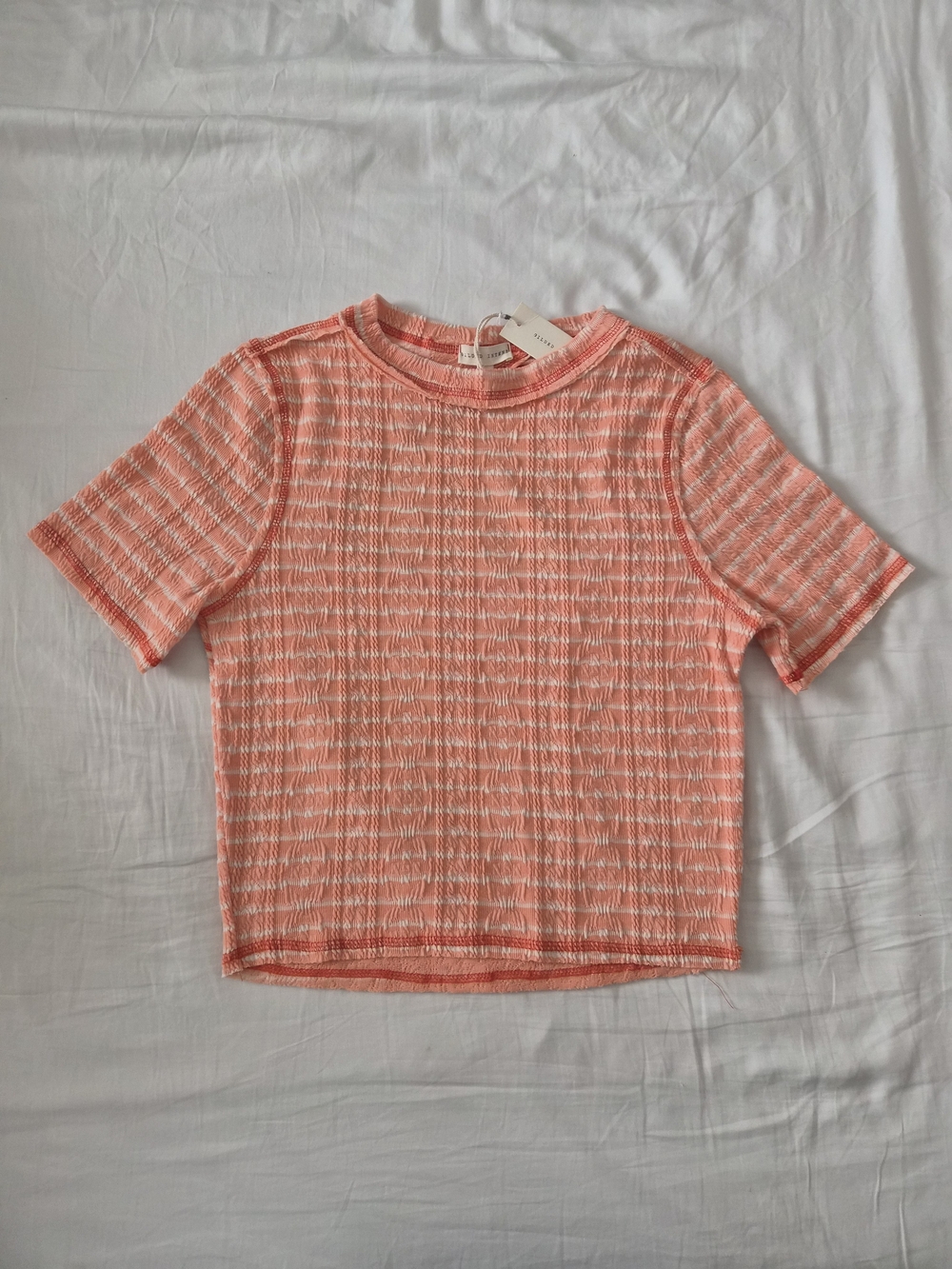 NWT Gilded Intent Striped Cut-out Knit T-shirt Orange White Short Sleeve